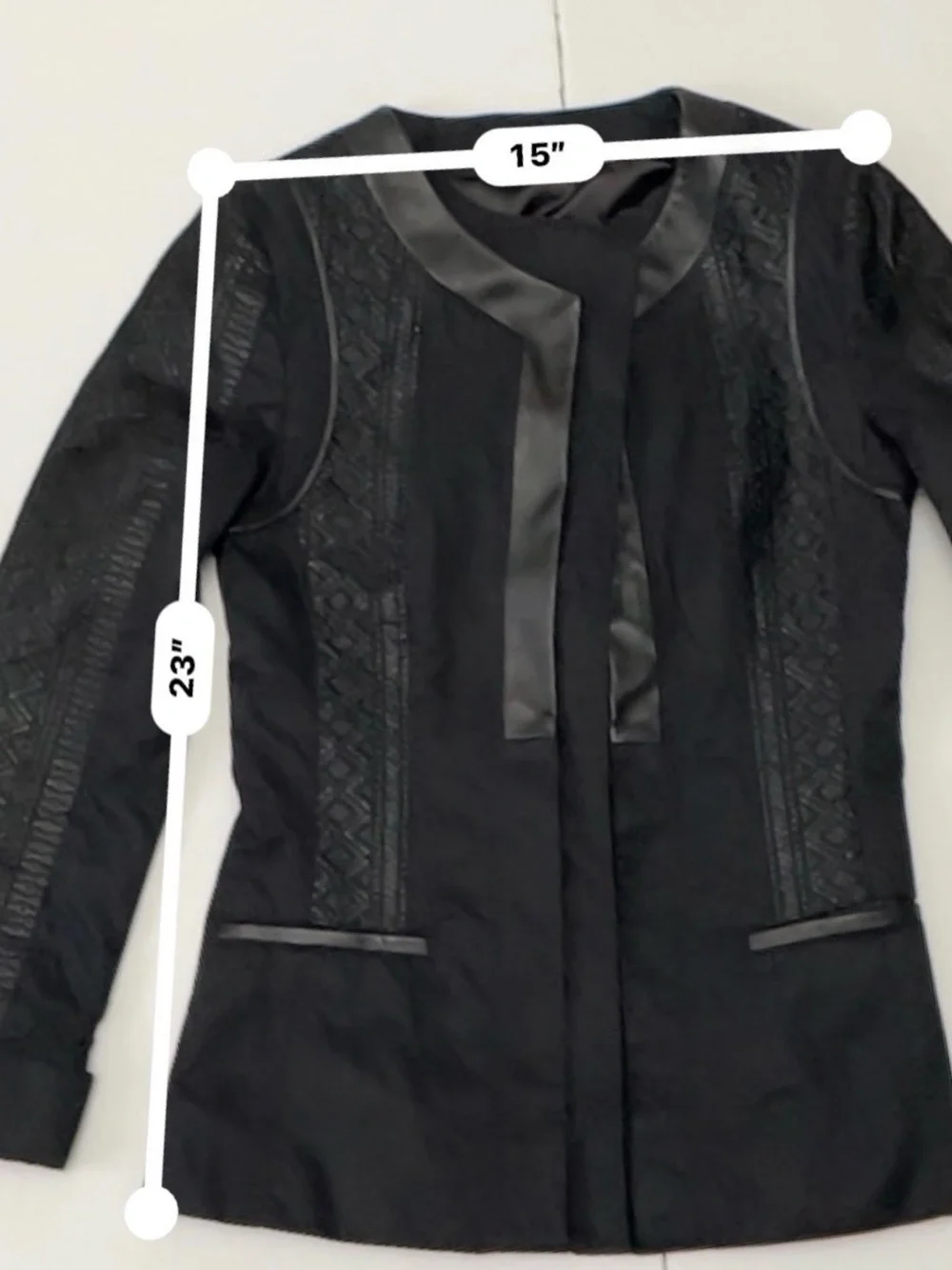 Elie Tahari Cotton Lamb Leather Detailed Fitted Jacket Black Size XS